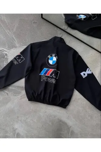 Bmw ///m Retro Unisex Paraşüt Kumaş Oversize Dijital Baskılı Siyah Rüzgarlık Yağmurluk - Lacivertt 