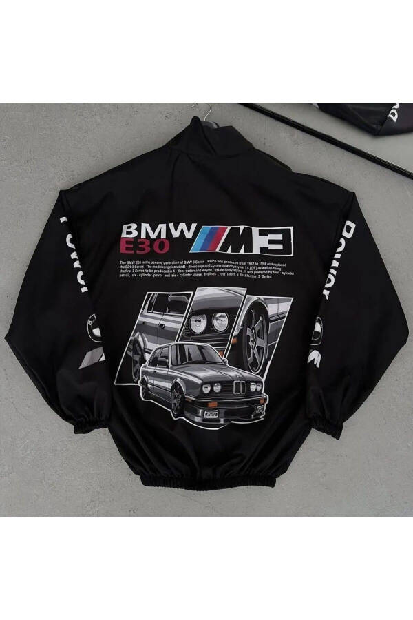 Bmw ///m Unisex Parachute Fabric Oversize Digital Printed Black Windbreaker Raincoat - 7