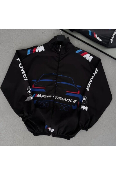 Bmw ///m Unisex Parachute Fabric Oversize Digital Printed Black Windbreaker Raincoat - 8