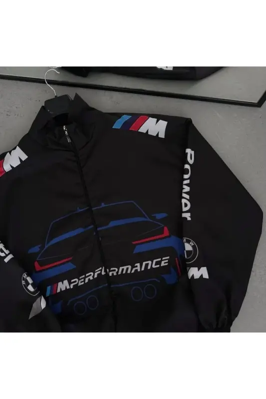 Bmw ///m Unisex Paraşüt Kumaş Oversize Dijital Baskılı Siyah Rüzgarlık Yağmurluk-Mavi - 3