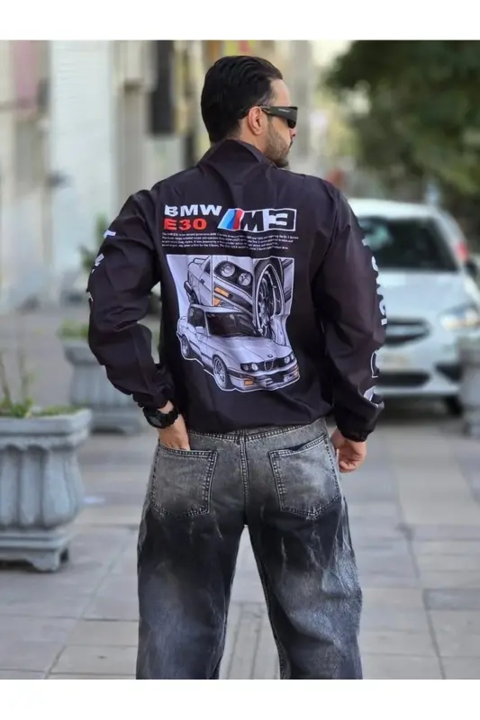 Bmw ///m Unisex Paraşüt Kumaş Oversize Dijital Baskılı Siyah Rüzgarlık Yağmurluk-Mavi - 6