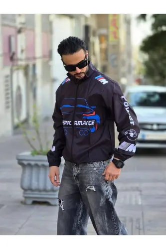 Bmw ///m Unisex Paraşüt Kumaş Oversize Dijital Baskılı Siyah Rüzgarlık Yağmurluk-Mavi - LUSHEN (1)