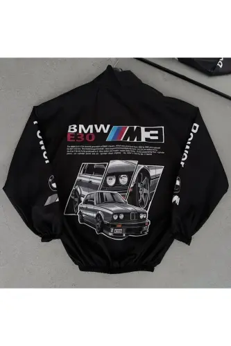 Bmw ///m Unisex Paraşüt Kumaş Oversize Dijital Baskılı Siyah Rüzgarlık Yağmurluk-Mavi - 4