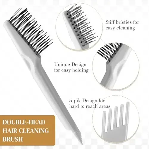 Boao 2 Pieces Hair Brush Cleaning Tool Comb Cleaner Brush Mini Comb Cleaning Hair Remover Tool for Removing Dust Home and Salon Use (Gray, Wood Color) - 4
