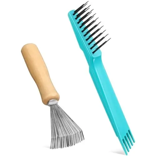 Boao 2 Pieces Hair Brush Cleaning Tool Comb Cleaner Brush Mini Comb Cleaning Hair Remover Tool for Removing Dust Home and Salon Use(Green, Wood Color) - 1