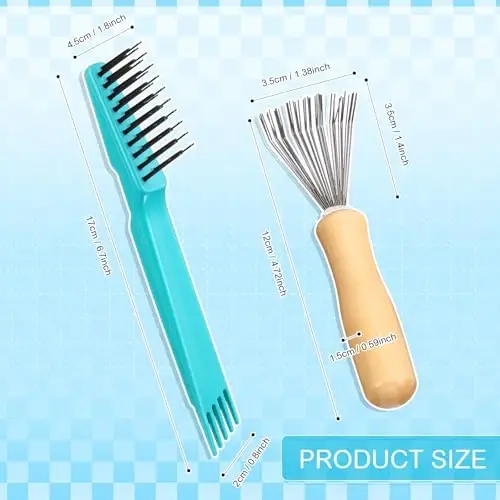 Boao 2 Pieces Hair Brush Cleaning Tool Comb Cleaner Brush Mini Comb Cleaning Hair Remover Tool for Removing Dust Home and Salon Use(Green, Wood Color) - 3