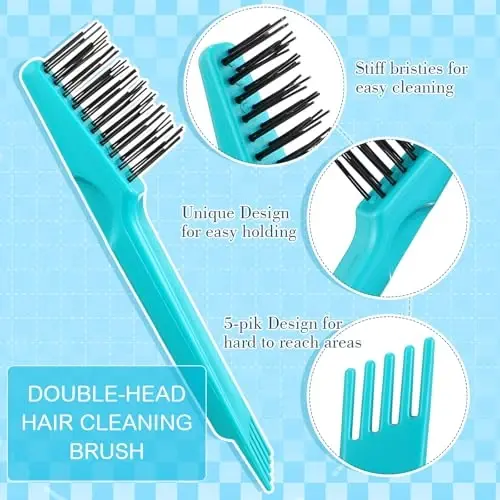 Boao 2 Pieces Hair Brush Cleaning Tool Comb Cleaner Brush Mini Comb Cleaning Hair Remover Tool for Removing Dust Home and Salon Use(Green, Wood Color) - 5