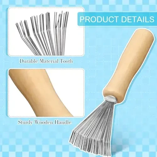 Boao 2 Pieces Hair Brush Cleaning Tool Comb Cleaner Brush Mini Comb Cleaning Hair Remover Tool for Removing Dust Home and Salon Use(Green, Wood Color) - 6