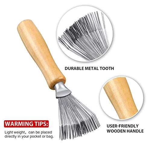 Boao 2 Pieces Hair Brush Cleaning Tool Comb Cleaner Brush Mini Comb Cleaning Hair Remover Tool for Removing Dust Home and Salon Use(Black, Wood Color) - 3