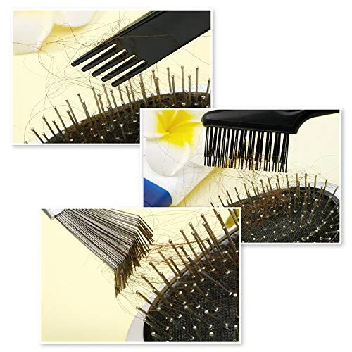 Boao 2 Pieces Hair Brush Cleaning Tool Comb Cleaner Brush Mini Comb Cleaning Hair Remover Tool for Removing Dust Home and Salon Use(Black, Wood Color) - 4