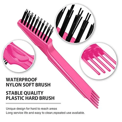 Boao 2 Pieces Hair Brush Cleaning Tool Comb Set Mini Hair Brush Dirt Remover with Metal Wire Rake for Removing Hair Dust Home and Salon Use(Pink and Pink) - 3