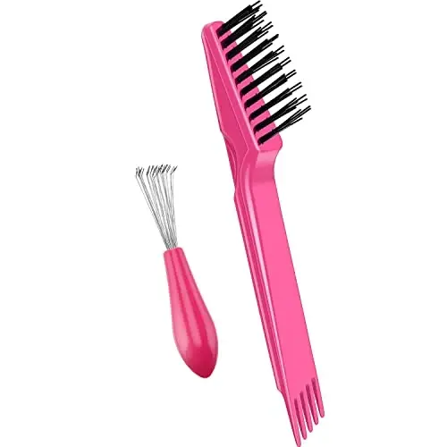 Boao 2 Adet Saç Fırçası Temizleme Aracı Tarak Seti Mini Saç Fırçası Kir Temizleyici Metal Tel Tırmık ile Saç Tozu Ev ve Salon Kullanımı için (Pembe ve Pembe) 