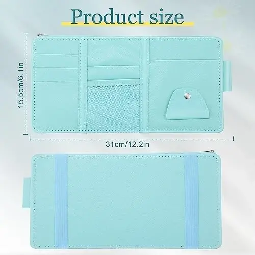BOAO 2 Pack Car Sunvisor Organizer, Large, Blue | Multi Pocket Storage, PU Leather with Card Slots, Zipper Pocket, for Vehicle Registration Insurance Sunglasses Accessories - 2