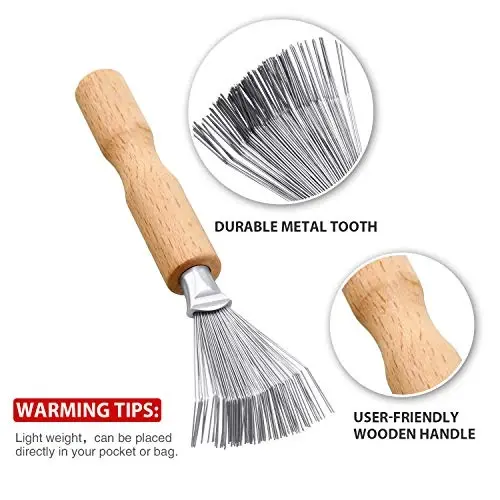 Boao 2 Pack Hair Brush Cleaner,Black Color,Wooden Handle Rake | Dual Rake and Brush Cleaner, Removes Hair, Dust and Buildup, Mini Accessory for Home and Salon - 3