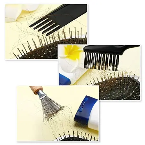 Boao 2 Pack Hair Brush Cleaner,Black Color,Wooden Handle Rake | Dual Rake and Brush Cleaner, Removes Hair, Dust and Buildup, Mini Accessory for Home and Salon - 4