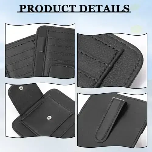BOAO 2 Packs Car Sun Visor Organizer, Sunglasses Holders for Car Sun Visor PU Auto Interior Accessories Storage Travel Document Holder with Multi Pocket (6.1 x 4.93 Inches, Black) - 5