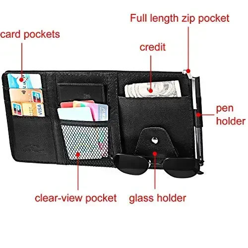 Boao 2 Packs Car Sun Visor Organizer, Sunglasses Holders for Car Sun Visor PU Auto Interior Accessories Storage Travel Document Holder with Multi Pocket (Black, 12.2 x 6.1 Inches) - 5