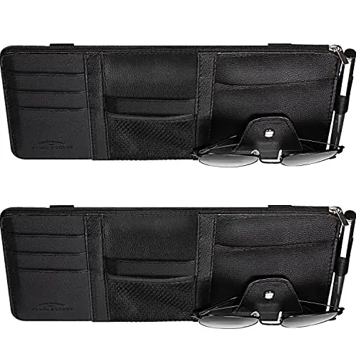 Boao 2 Packs Car Sun Visor Organizer, Sunglasses Holders for Car Sun Visor PU Auto Interior Accessories Storage Travel Document Holder with Multi Pocket (Black, 12.2 x 6.1 Inches) - 3