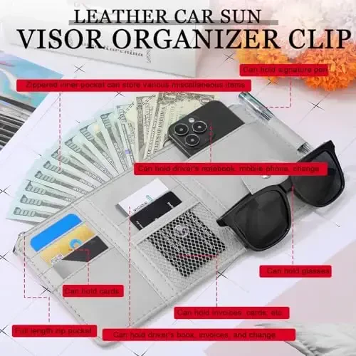 Boao 2 Packs Car Sun Visor Organizer, Sunglasses Holders for Car Sun Visor PU Auto Interior Accessories Storage Travel Document Holder with Multi Pocket (Black, Gray, 12.2 x 6.1 Inches) - 4