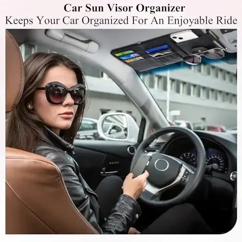 Boao 2 Packs Car Sun Visor Organizer, Sunglasses Holders for Car Sun Visor PU Auto Interior Accessories Storage Travel Document Holder with Multi Pocket (Black, Gray, 12.2 x 6.1 Inches) - 7