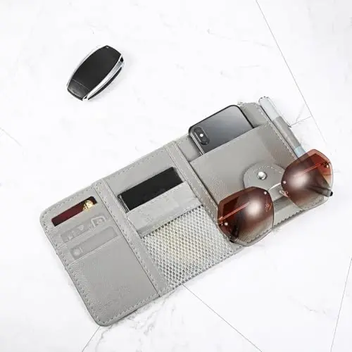 Boao 2 Packs Car Sun Visor Organizer, Sunglasses Holders for Car Sun Visor PU Auto Interior Accessories Storage Travel Document Holder with Multi Pocket (Gray, 12.2 x 6.1 Inches) - 6