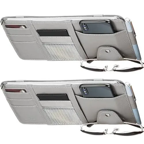 Boao 2 Packs Car Sun Visor Organizer, Sunglasses Holders for Car Sun Visor PU Auto Interior Accessories Storage Travel Document Holder with Multi Pocket (Gray, 12.2 x 6.1 Inches) - 1