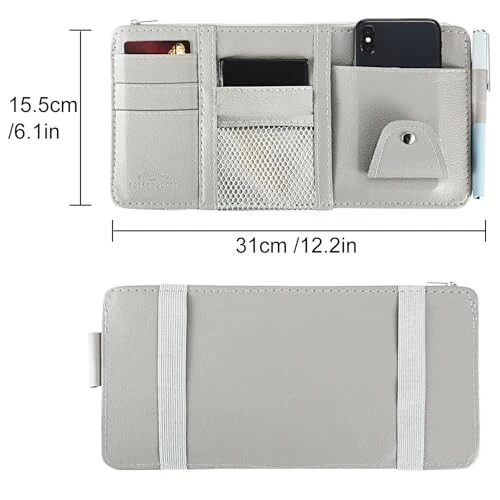 Boao 2 Packs Car Sun Visor Organizer, Sunglasses Holders for Car Sun Visor PU Auto Interior Accessories Storage Travel Document Holder with Multi Pocket (Gray, 12.2 x 6.1 Inches) - 2