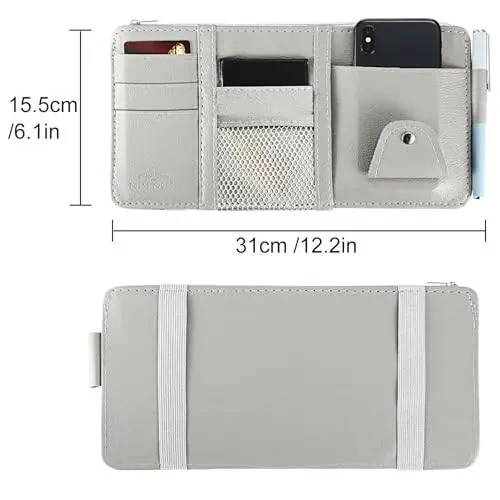 Boao 2 Packs Car Sun Visor Organizer, Sunglasses Holders for Car Sun Visor PU Auto Interior Accessories Storage Travel Document Holder with Multi Pocket (Gray, 12.2 x 6.1 Inches) - 2