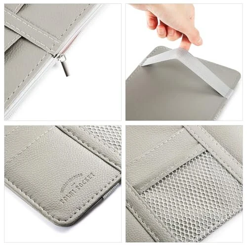 Boao 2 Packs Car Sun Visor Organizer, Sunglasses Holders for Car Sun Visor PU Auto Interior Accessories Storage Travel Document Holder with Multi Pocket (Gray, 12.2 x 6.1 Inches) - 4