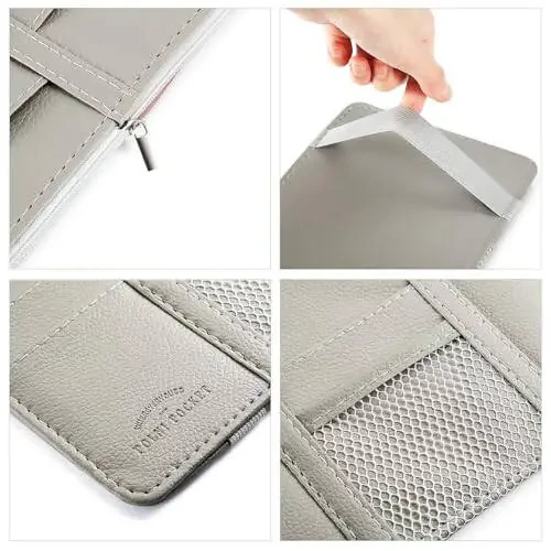 Boao 2 Packs Car Sun Visor Organizer, Sunglasses Holders for Car Sun Visor PU Auto Interior Accessories Storage Travel Document Holder with Multi Pocket (Gray, 12.2 x 6.1 Inches) - 4