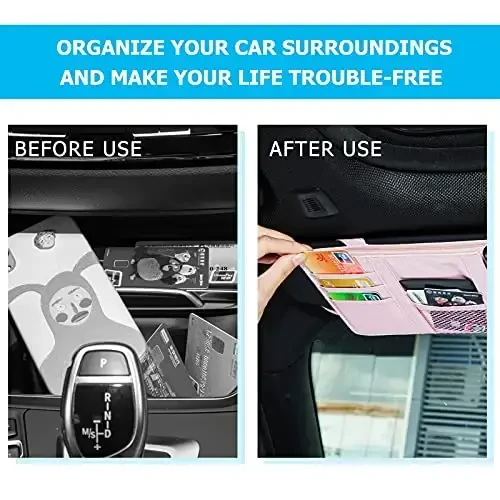 Boao 2 Packs Car Sun Visor Organizer, Sunglasses Holders for Car Sun Visor PU Auto Interior Accessories Storage Travel Document Holder with Multi Pocket (Pink, 12.2 x 6.1 Inches) - 4