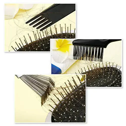 Boao 2 Pieces Hair Brush Cleaning Tool Comb Cleaner Brush Mini Comb Cleaning Hair Remover Tool for Removing Dust Home and Salon Use (Black, Wood Color) - 4