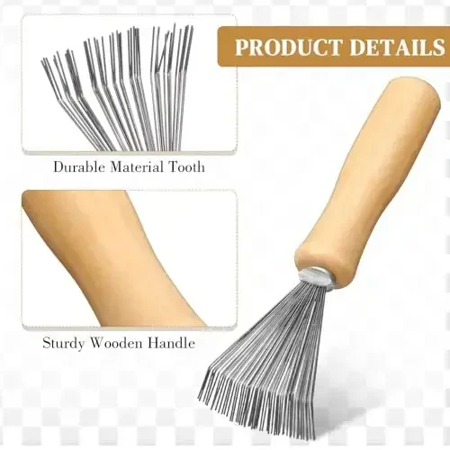 Boao 2 Pieces Hair Brush Cleaning Tool Comb Cleaner Brush Mini Comb Cleaning Hair Remover Tool for Removing Dust Home and Salon Use (Gray, Wood Color) - 5