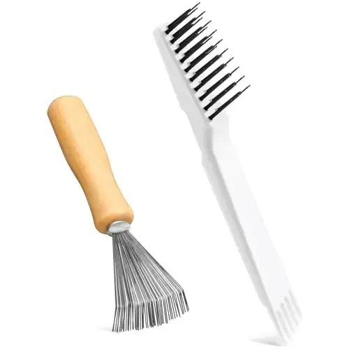 Boao 2 Pieces Hair Brush Cleaning Tool Comb Cleaner Brush Mini Comb Cleaning Hair Remover Tool for Removing Dust Home and Salon Use (White, Wood Color) 