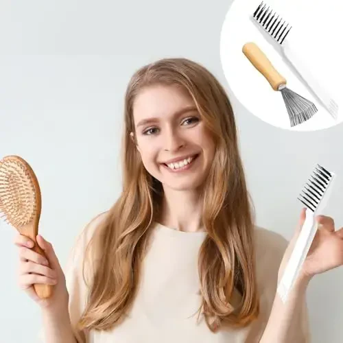 Boao 2 Pieces Hair Brush Cleaning Tool Comb Cleaner Brush Mini Comb Cleaning Hair Remover Tool for Removing Dust Home and Salon Use (White, Wood Color) - BOAO (1)