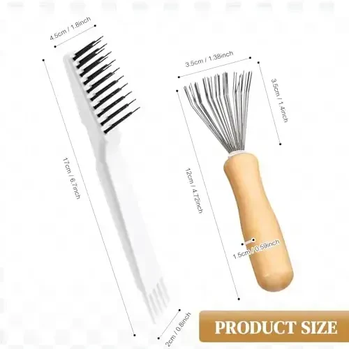 Boao 2 Pieces Hair Brush Cleaning Tool Comb Cleaner Brush Mini Comb Cleaning Hair Remover Tool for Removing Dust Home and Salon Use (White, Wood Color) - 3
