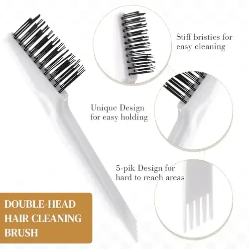 Boao 2 Pieces Hair Brush Cleaning Tool Comb Cleaner Brush Mini Comb Cleaning Hair Remover Tool for Removing Dust Home and Salon Use (White, Wood Color) - 4
