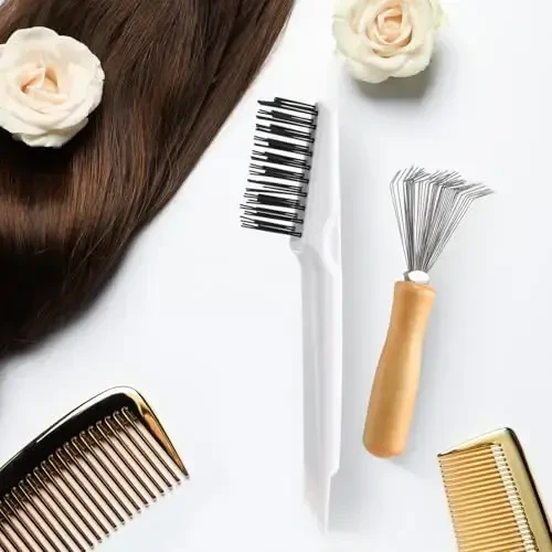 Boao 2 Pieces Hair Brush Cleaning Tool Comb Cleaner Brush Mini Comb Cleaning Hair Remover Tool for Removing Dust Home and Salon Use (White, Wood Color) - 6