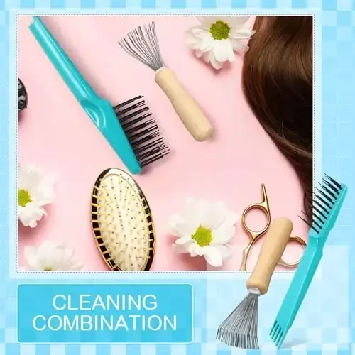 Boao 2 Pieces Hair Brush Cleaning Tool Comb Cleaner Brush Mini Comb Cleaning Hair Remover Tool for Removing Dust Home and Salon Use(Green, Wood Color) - 4