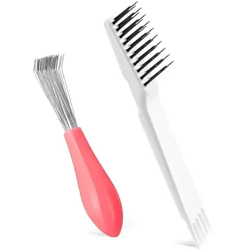 Boao 2 Pieces Hair Brush Cleaning Tool Comb Set 2-in-1 Mini Hair Brush Dirt Remover with Metal Wire Rake for Removing Dust Home and Salon Use(Pink and White) - 1