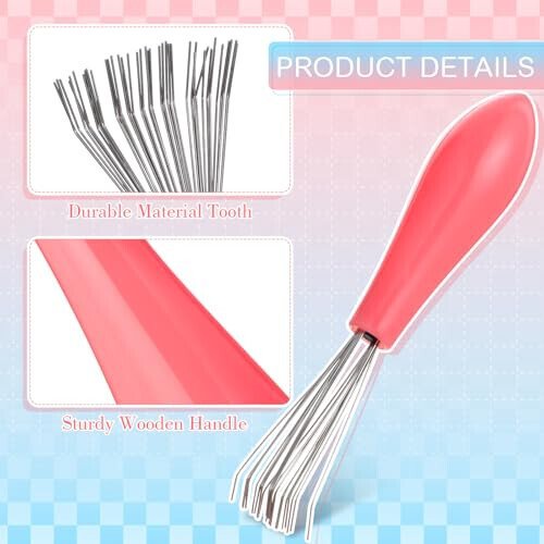 Boao 2 Pieces Hair Brush Cleaning Tool Comb Set Mini Hair Brush Dirt Remover with Metal Wire Rake for Removing Hair Dust Home and Salon Use (Pink and Green) - 6