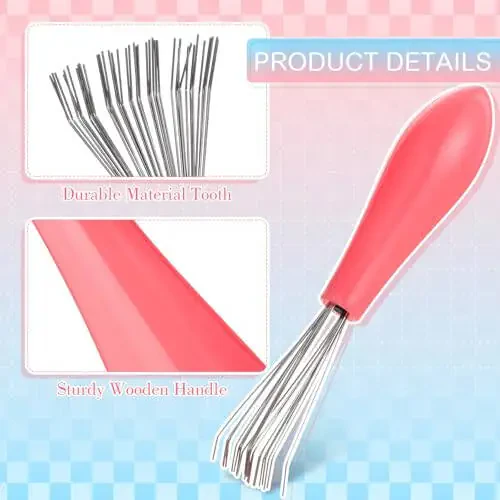 Boao 2 Pieces Hair Brush Cleaning Tool Comb Set Mini Hair Brush Dirt Remover with Metal Wire Rake for Removing Hair Dust Home and Salon Use (Pink and Green) - 6