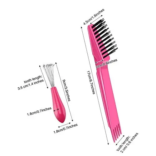 Boao 2 Pieces Hair Brush Cleaning Tool Comb Set Mini Hair Brush Dirt Remover with Metal Wire Rake for Removing Hair Dust Home and Salon Use(Pink and Pink) - BOAO (1)