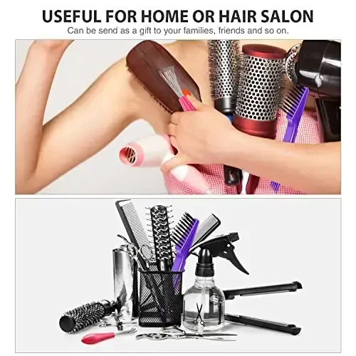 Boao 2 Pieces Hair Brush Cleaning Tool Comb Set Mini Hair Brush Dirt Remover with Metal Wire Rake for Removing Hair Dust Home and Salon Use(Pink and Purple) - 5