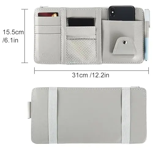 Boao 2 Packs Car Sun Visor Organizer, Sunglasses Holders for Car Sun Visor PU Auto Interior Accessories Storage Travel Document Holder with Multi Pocket (Gray, 12.2 x 6.1 Inches) - BOAO (1)