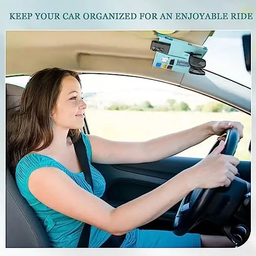 Boao 2 Packs Car Sun Visor Organizer, Sunglasses Holders for Car Sun Visor PU Auto Interior Accessories Storage Travel Document Holder with Multi Pocket (Blue, 12.2 x 6.1 Inches) - 3