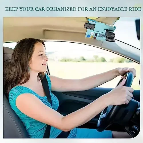 Boao 2 Packs Car Sun Visor Organizer, Sunglasses Holders for Car Sun Visor PU Auto Interior Accessories Storage Travel Document Holder with Multi Pocket (Blue, 12.2 x 6.1 Inches) - 3