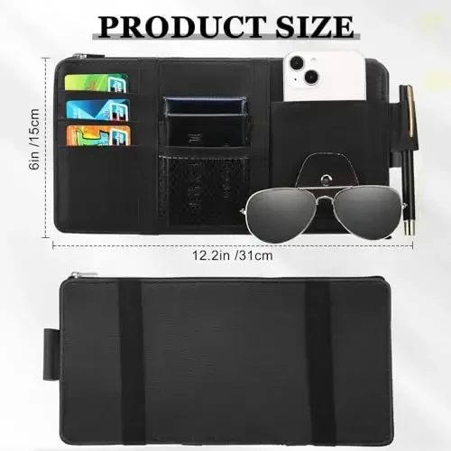 Boao 2 Packs Car Sun Visor Organizer, Sunglasses Holders for Car Sun Visor PU Auto Interior Accessories Storage Travel Document Holder with Multi Pocket (Black, Gray, 12.2 x 6.1 Inches) - BOAO (1)