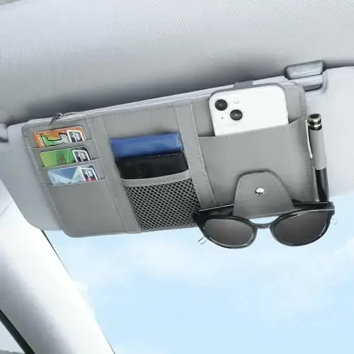 Boao 2 Packs Car Sun Visor Organizer, Sunglasses Holders for Car Sun Visor PU Auto Interior Accessories Storage Travel Document Holder with Multi Pocket (Black, Gray, 12.2 x 6.1 Inches) - 3