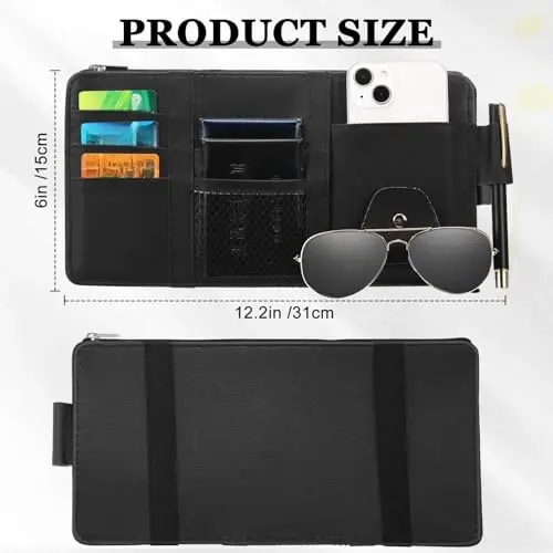 Boao 2'li Paket Araba Güneşliği Organizer, Araba Güneşliği için Güneş Gözlüğü Tutucular PU Otomobil İç Aksesuarları Saklama Seyahat Belge Tutucu Çoklu Cepli (Siyah, Gri, 31 x 15,5 cm) - BOAO (1)
